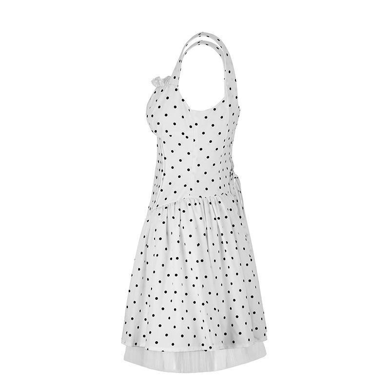 Polyester Sleeveless Spotted Midi Fitted Ball Dress