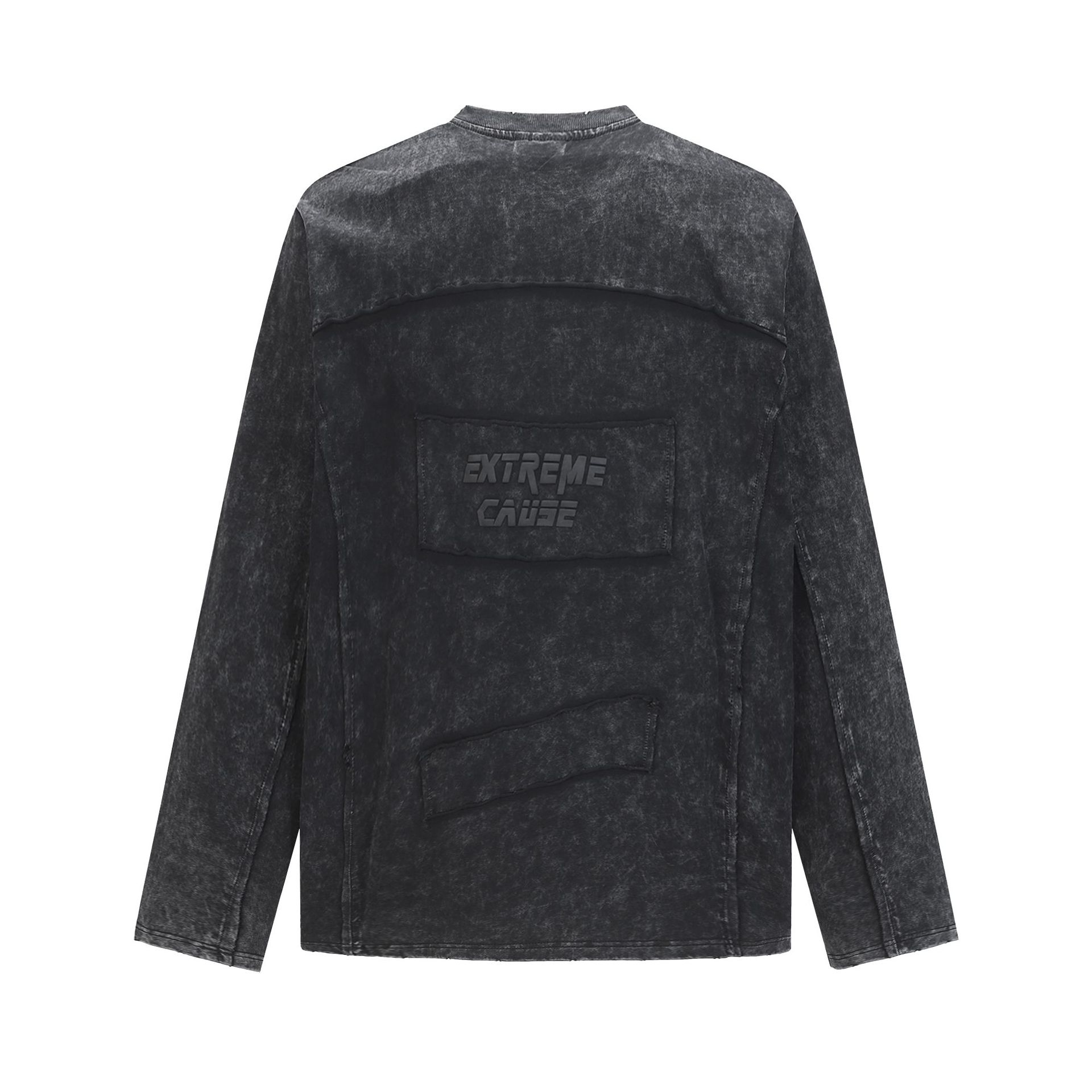 Vintage Frayed Raw-Edge Utility Cotton Crew Hoodie