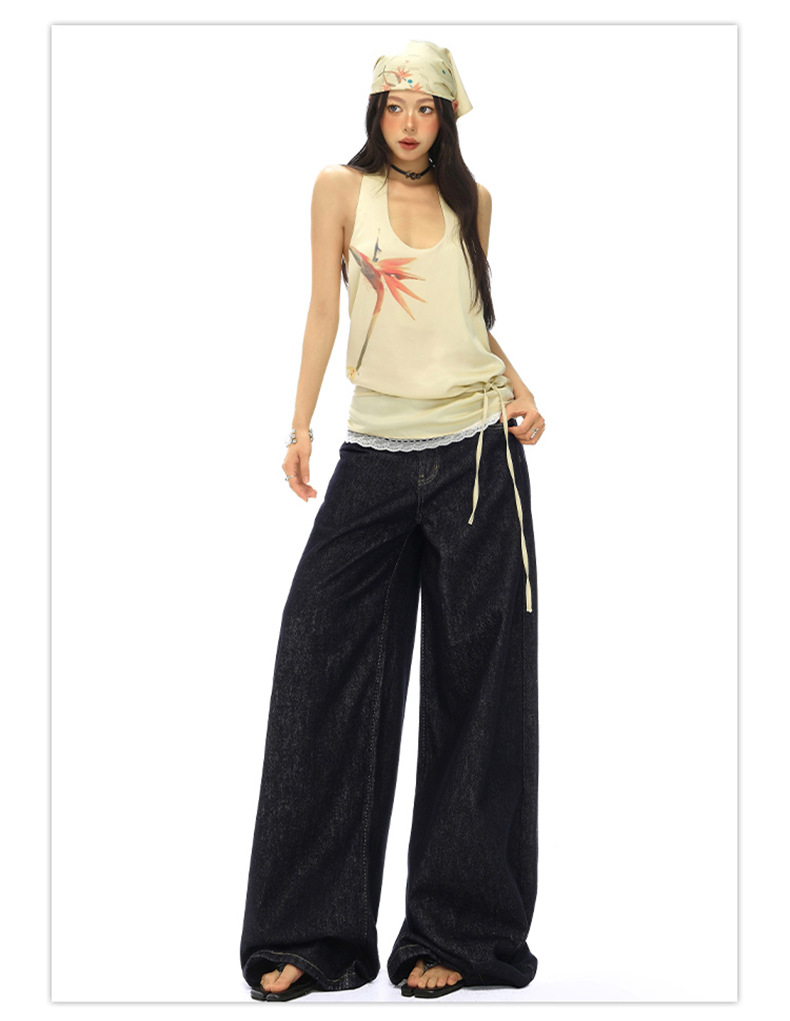 Light Blue High-Waisted Loose Fit Wide-Leg Jeans for Women, Casual Floor-Length Straight Leg Pants
