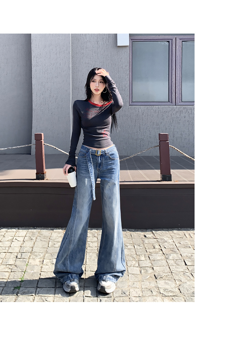 High-Waist Versatile Belted Flared Jeans for Women Office Wear Non-Skinny High-Waist Style Flared Trousers