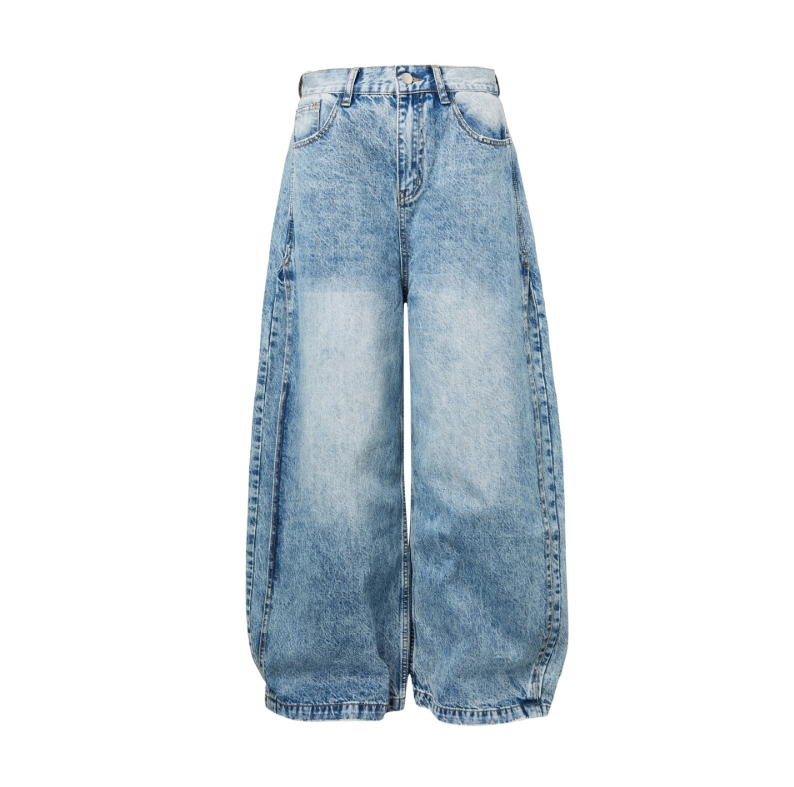 Baggy Cat Whisker Unique Washed Distressed Loose Wide Leg Jeans for Men and Women