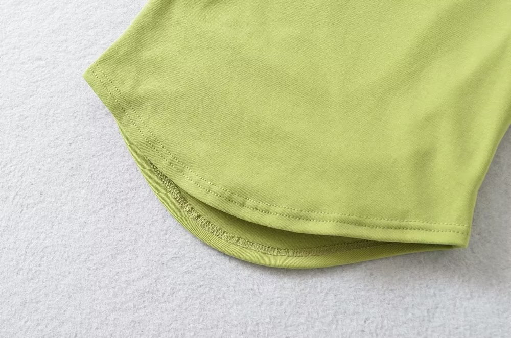 Slim Crew Half Sleeve Gathered Cropped Scalloped T-shirt