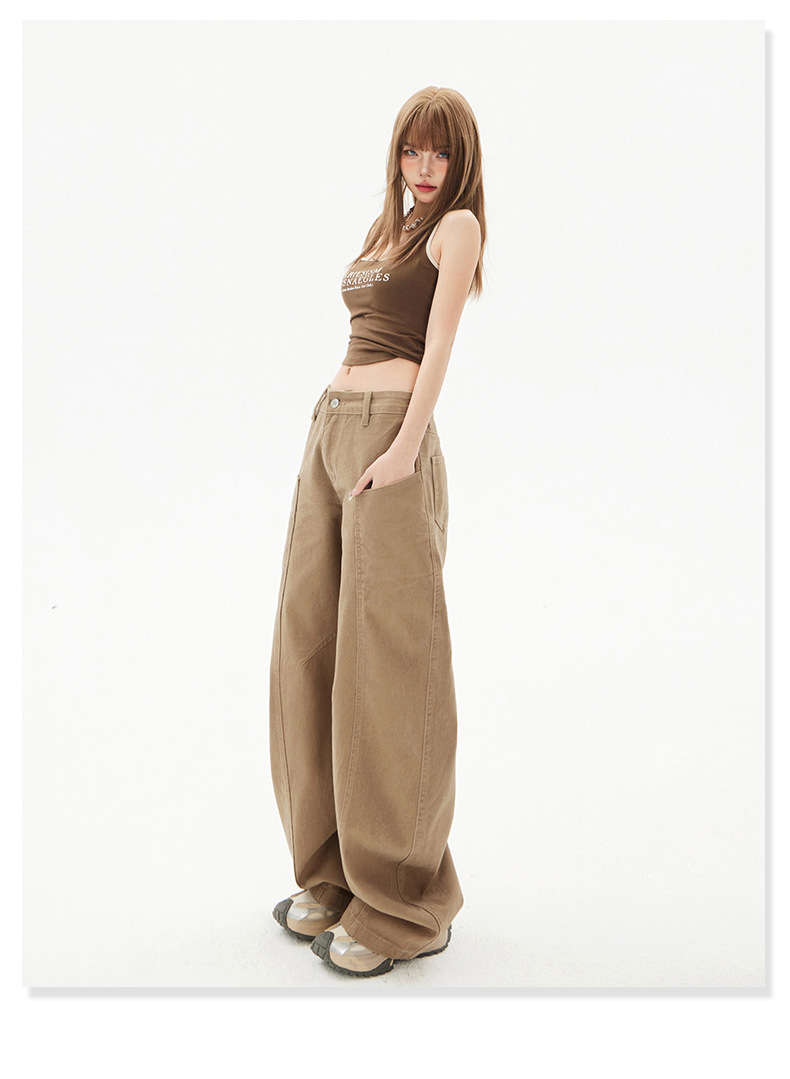 Women's Saber Design Khaki Straight Leg Wide Leg Jeans for Pear-Shaped Body Casual Pants