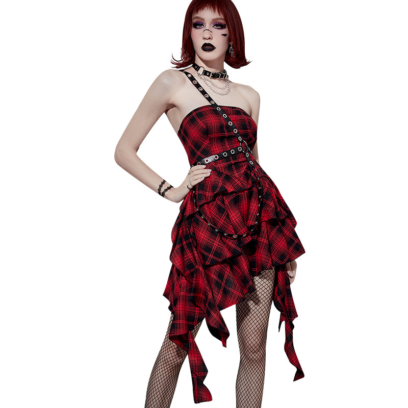 Urban Asymmetric Checkered Tube Dress