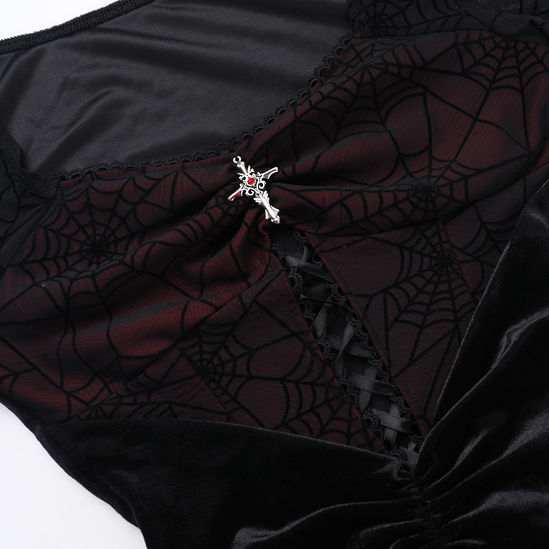 V-Neck High-Waist Spider Web Print Long Pencil Dress