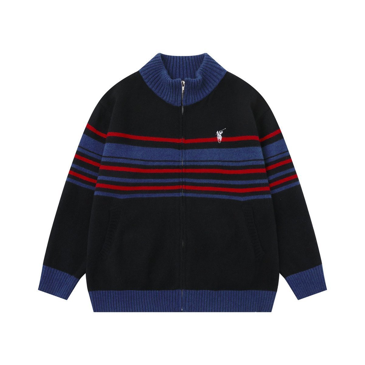 Contrast Stitch Banded Zipper Cardigan