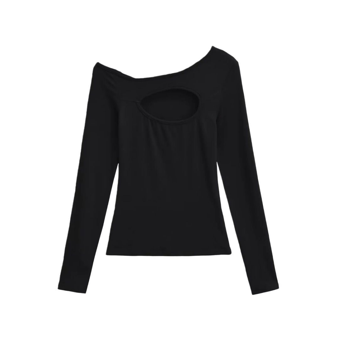 Ladies Daring Wrist-Length Bardot Keyhole T-Shirt