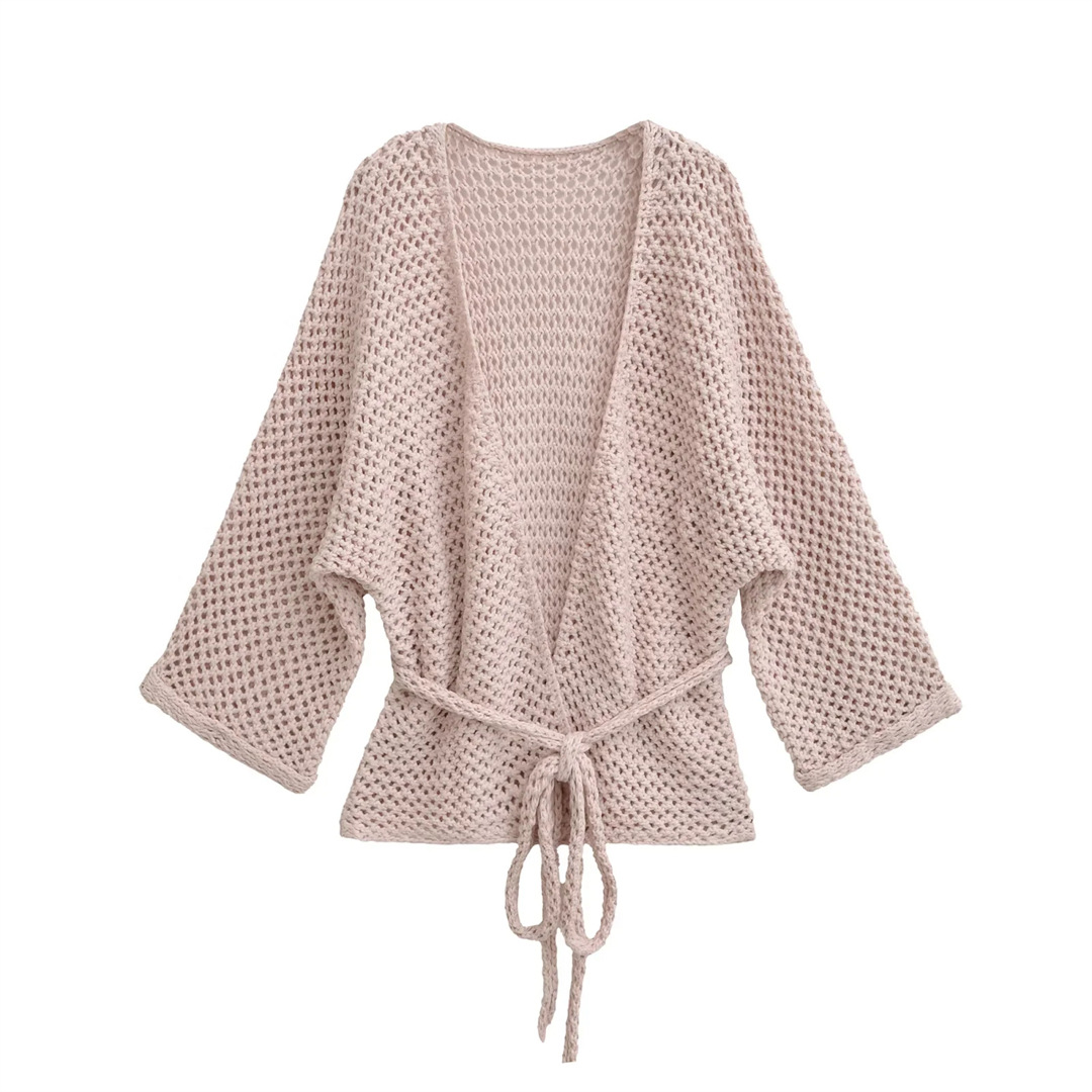 Lazy V-Neck Long Sleeve Plain Cardigan