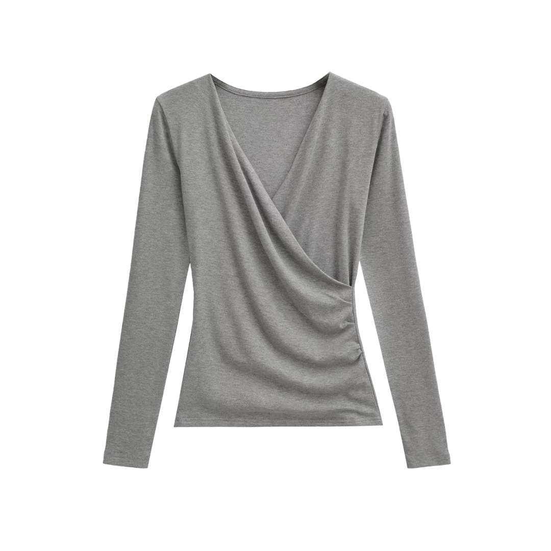 Ladies Plunge Crisscross Full-Sleeved Slim Fit Tee