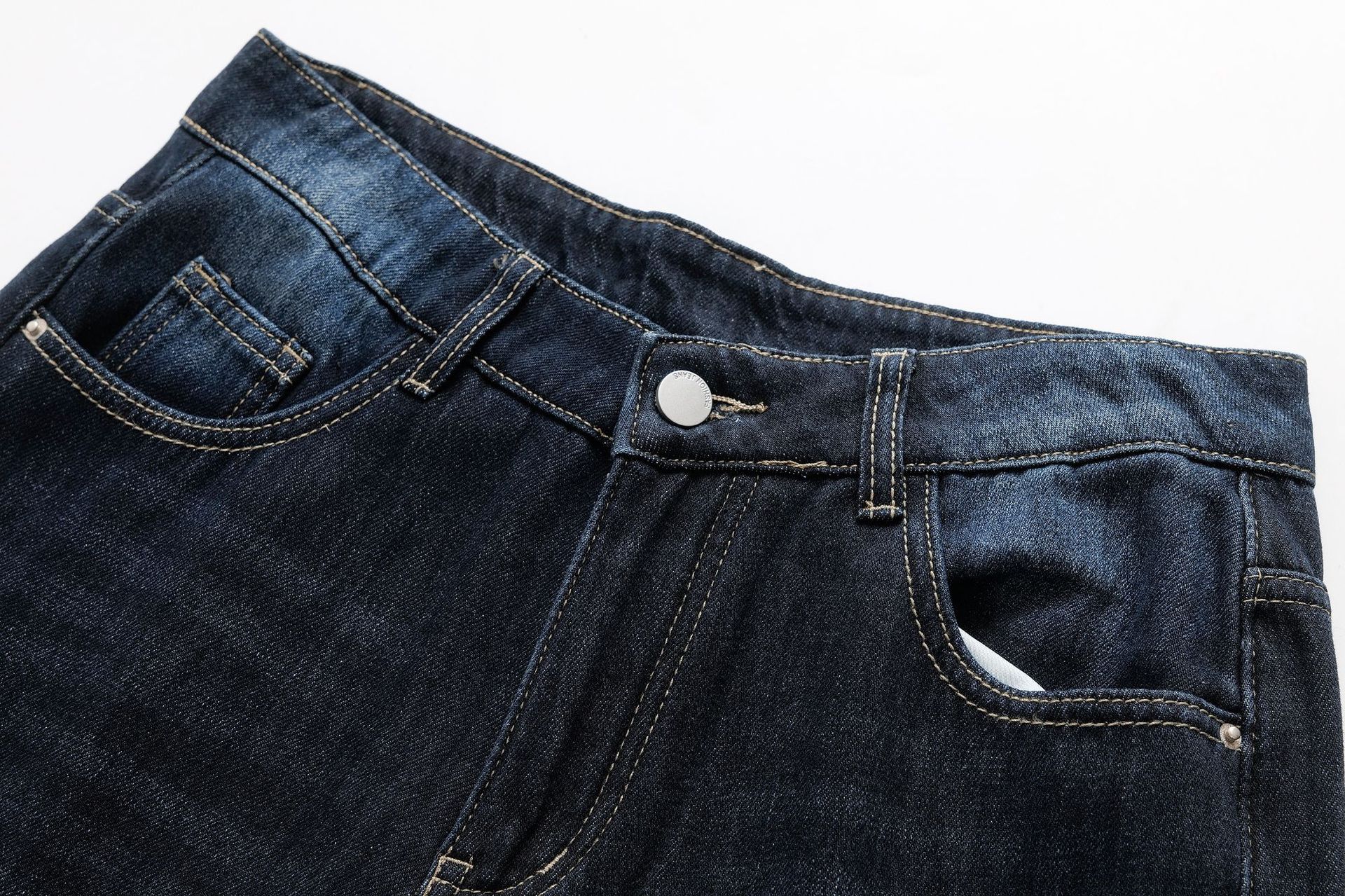 Retro autumn and winter warm and plush slim straight pants jeans