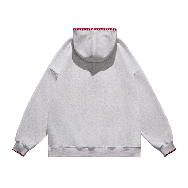His & Hers Contrast Panel Scallop Stitch Cotton Hoodie