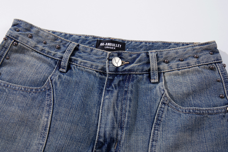 Vintage Deconstructed Patchwork Denim Pants Unisex Street Washed Loose Wide-Leg Tapered Casual Trousers