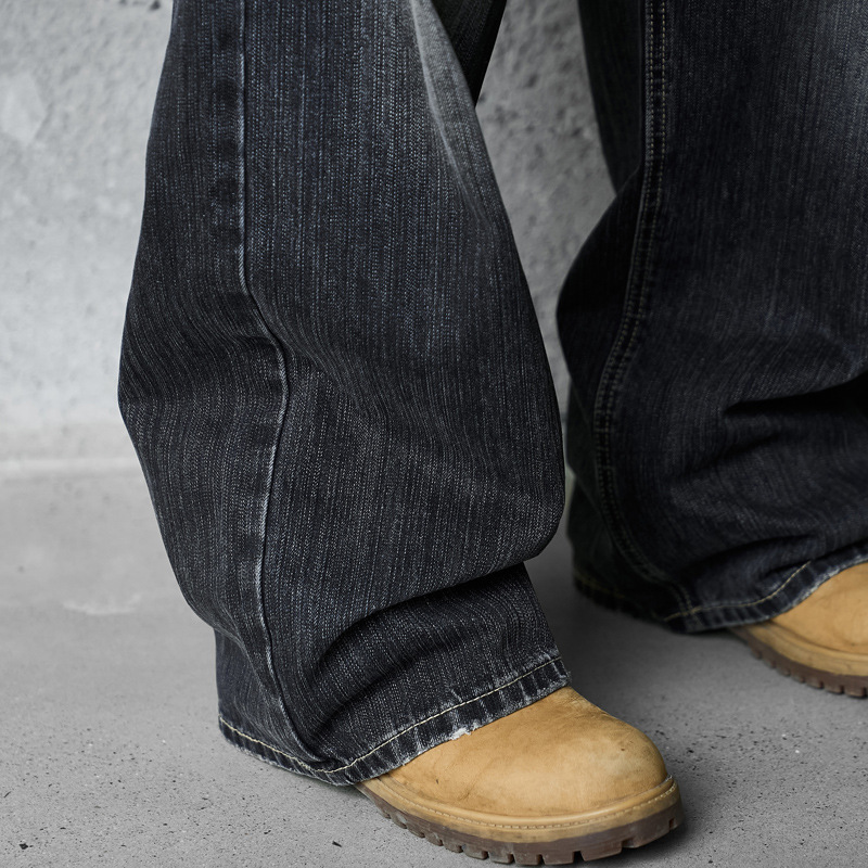 Vintage Washed Gradient Denim Pants Men's Design Street Style Couple Loose Versatile Straight Leg Casual Wide Leg Pants