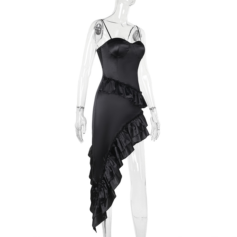 Structured Asymmetric Frilled High Waist Skirt