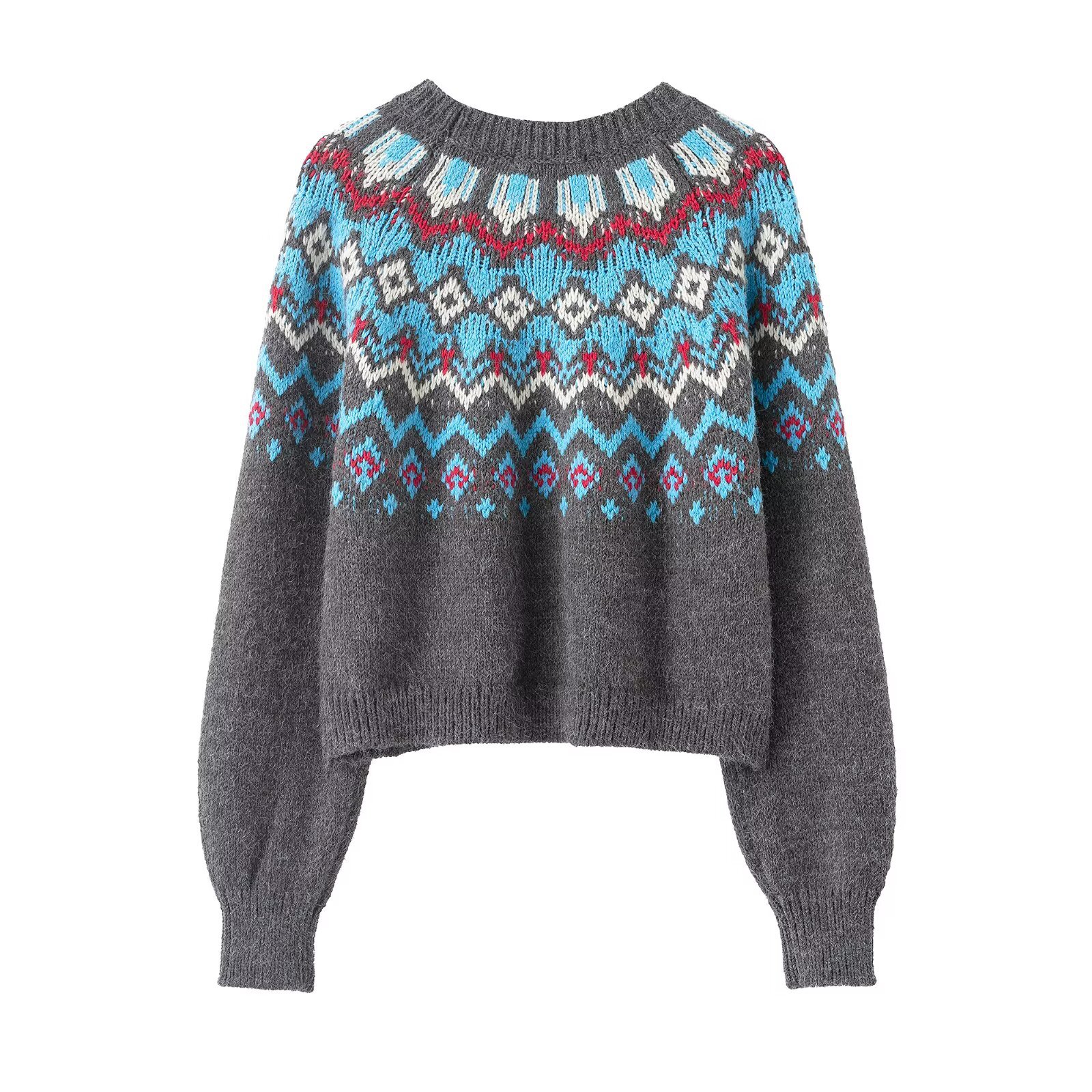 Round neck jacquard knitted sweater