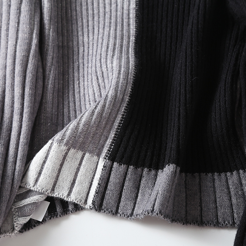 Black Color-block Short Knitting Cardigan Sweater V-Neck Long Sleeve Women New Fashion Trend Autumn Winter