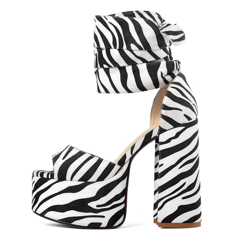 Summer Thick Heel Platform Sandals Large 40-43 Women's Shoes Striped Style