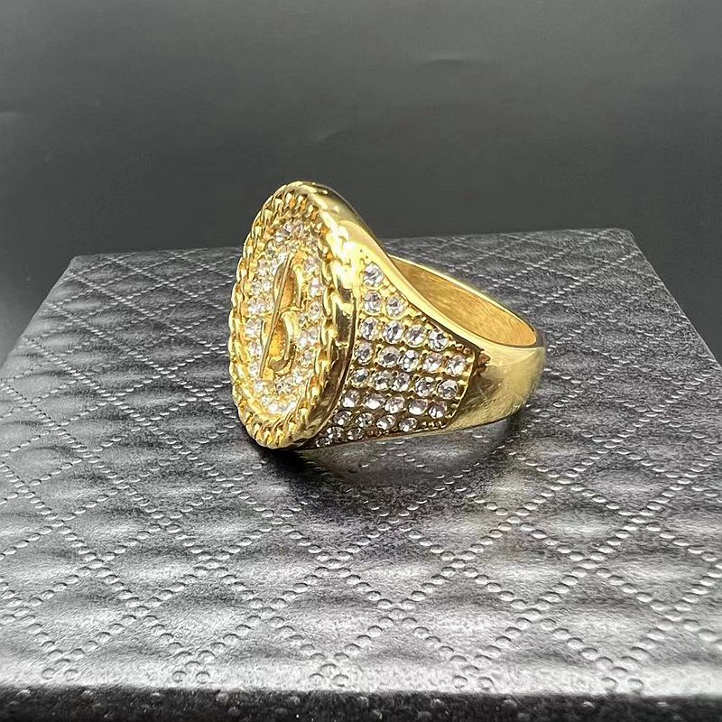 Nightclub New Ring Titanium Steel Plated Water Diamond Dollar Symbol Men's Ring