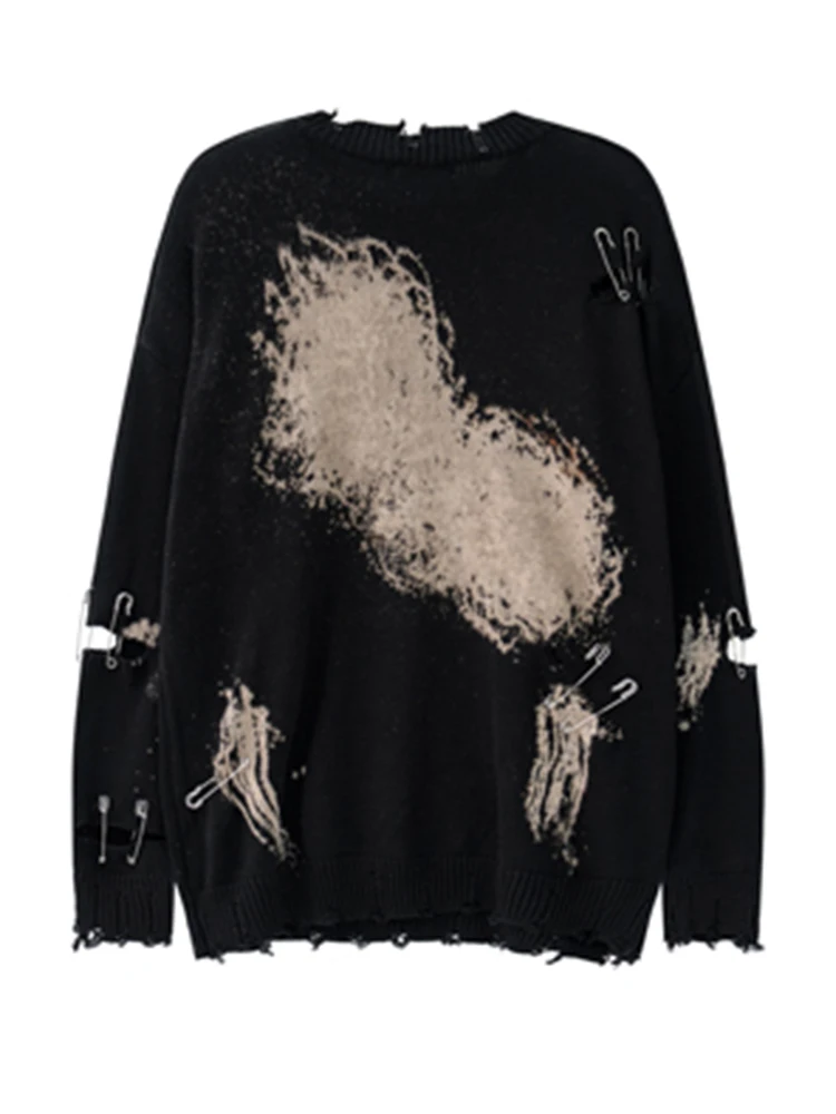 Ladies Needle-Knit Mosaic Openwork Marbled Sweater