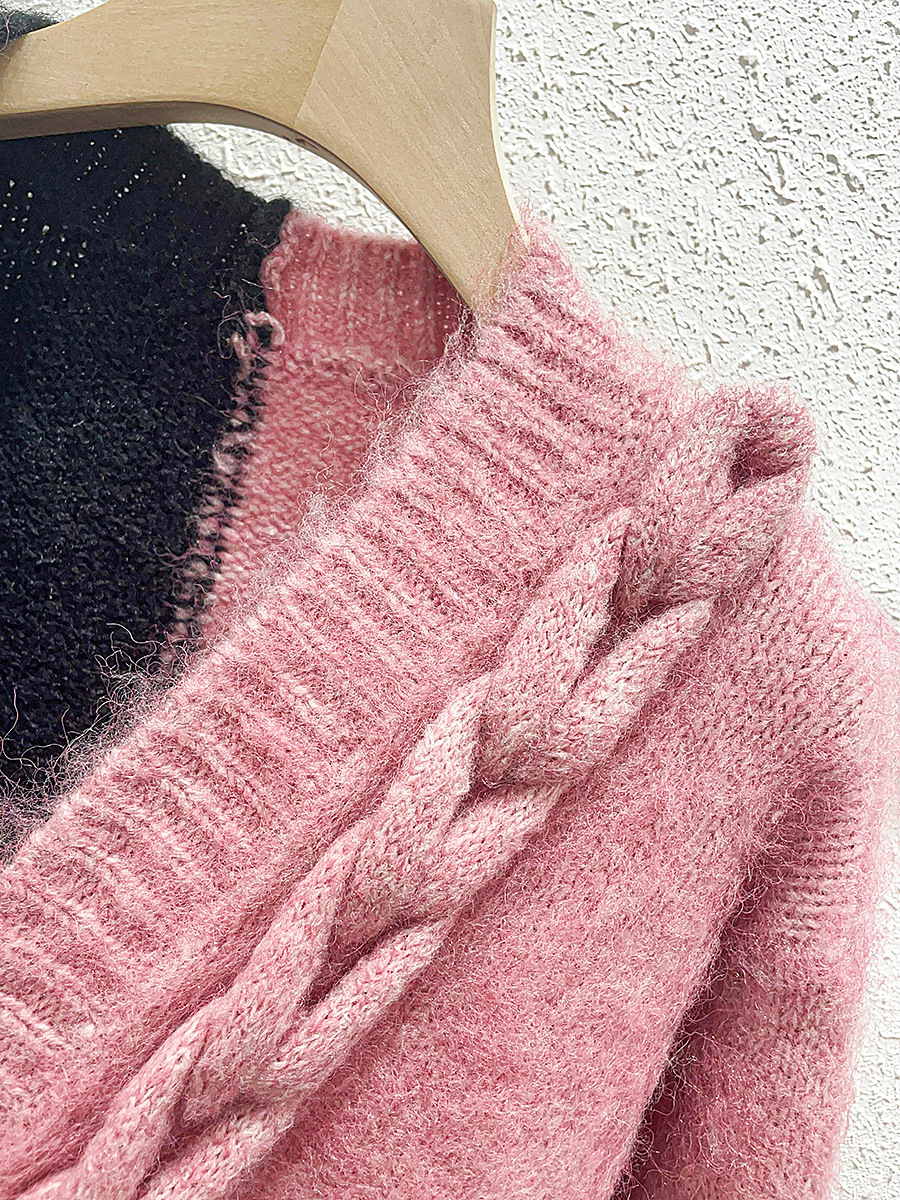 Ladies Colorblock Chunky Oversized Knitted Cardigan