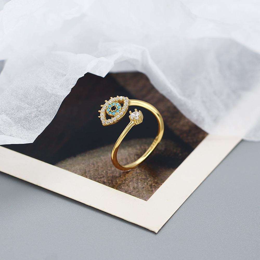 Ring s925 Silver Instagram Devil's Eye Set with Diamonds Opening Ring Small Handicraft Girl