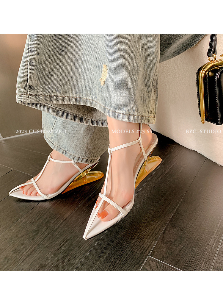 Sharp pointed shaped heel sandals, spicy thin strap shoes, slope heel sandals, high heels