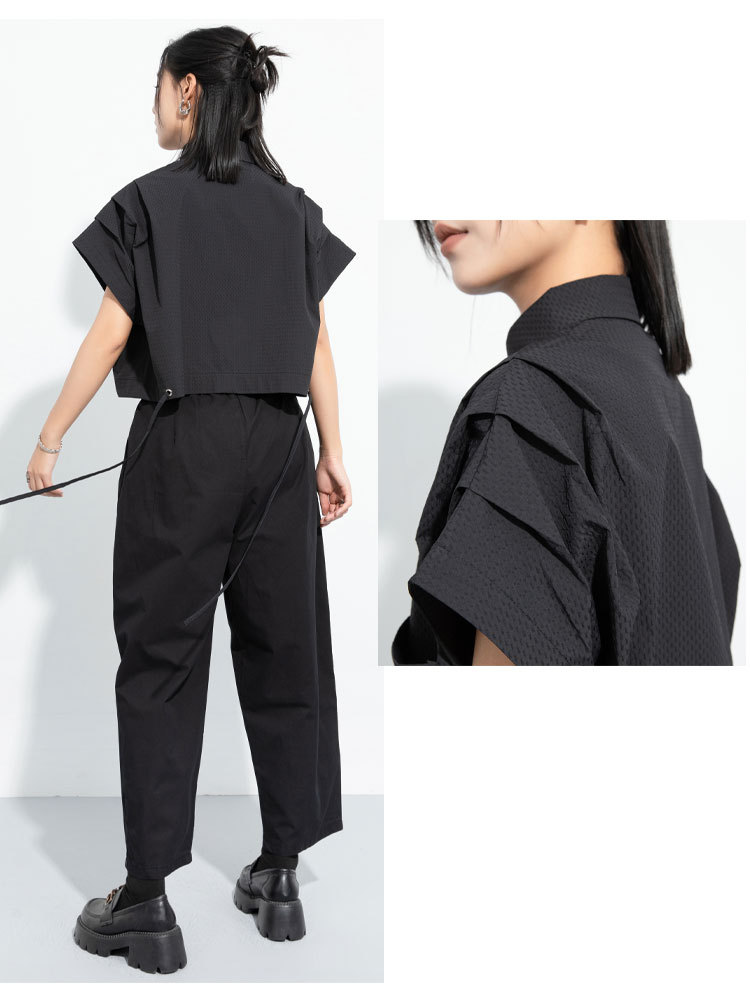 Ladies Streetwear Oversized Half Sleeve Collar Shirt