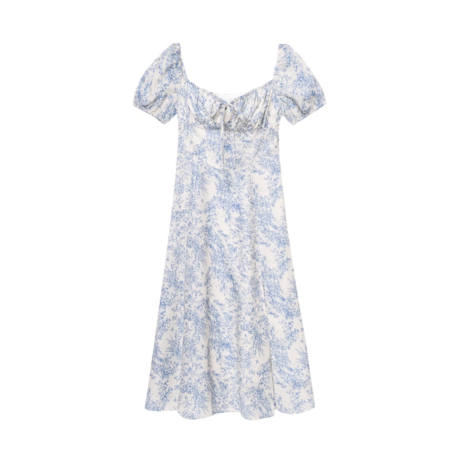 Floral Print Belted Split Square Neck Short Sleeve Maxi Dress