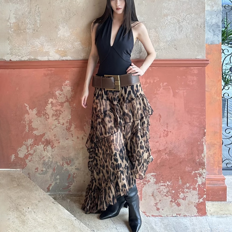 Leopard high waisted loose skirt for women