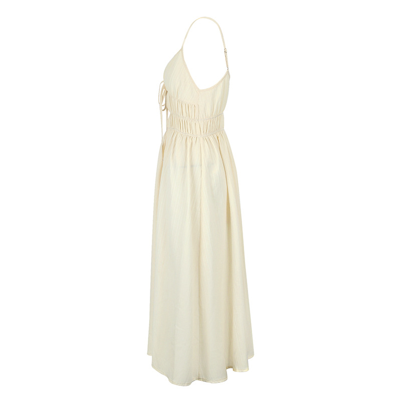 Open Back Bandeau Maxi Dress Waist Tie
