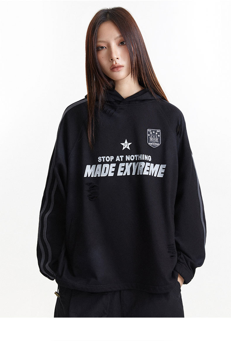 Oversized Distressed Letter Print Hoodie