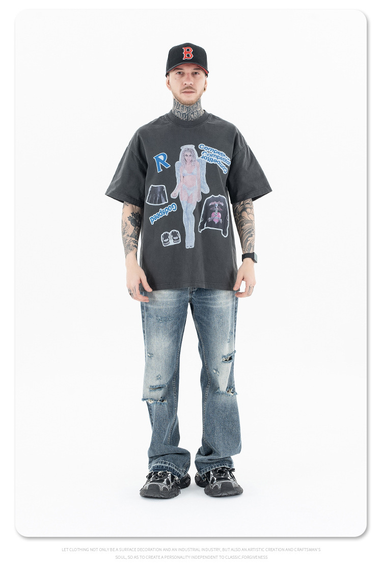 Vintage Washed Casual Round Neck Short Sleeve T-Shirt for Men