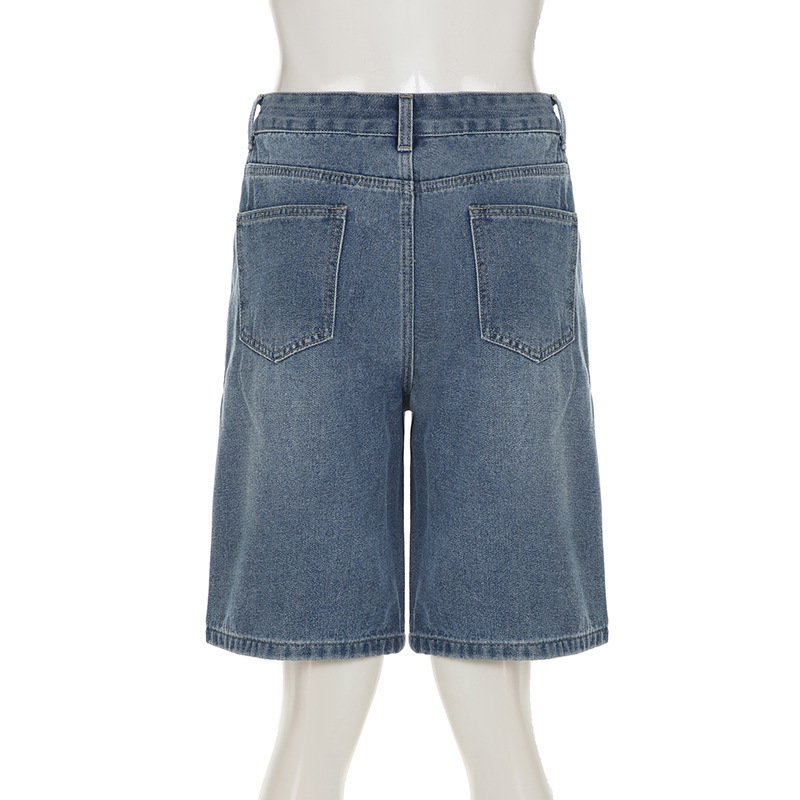 Vintage washed high waisted loose denim shorts
