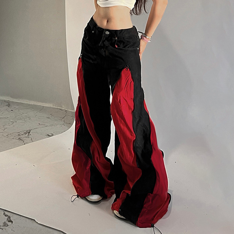 Zipper splicing contrasting color personalized casual pants