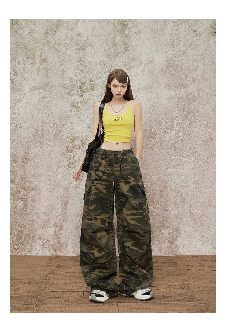 Women's Casual Work Pants Waist Cuffed Loose Slim Wide Leg Pants