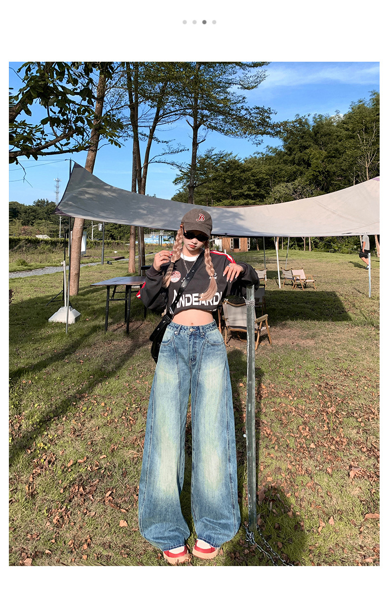 Women's Loose Wide Leg Pants Unique Design Scythe Pants High Waist Jeans