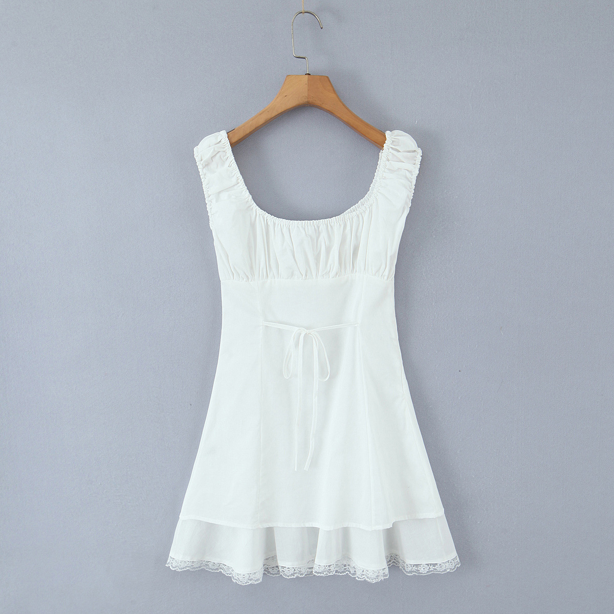 Square collar lace patchwork sleeveless short dress