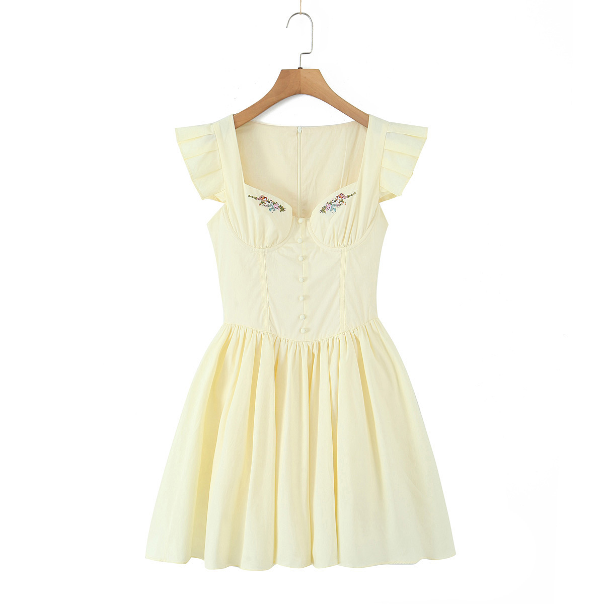 Wide Neck Short Sleeve A-Line Cotton Embroidery Dress
