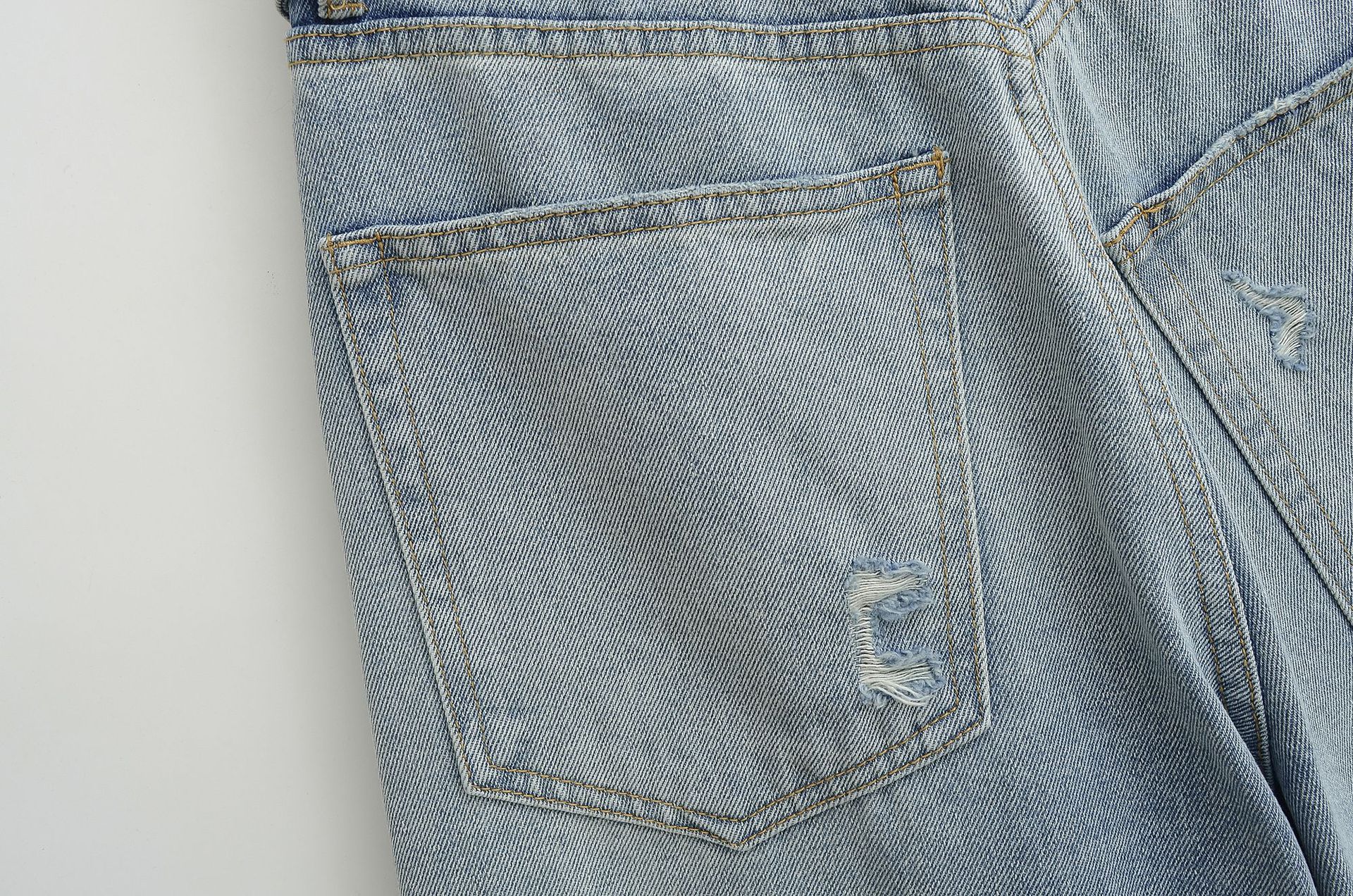 Curled high waisted back pocket wide leg mop jeans