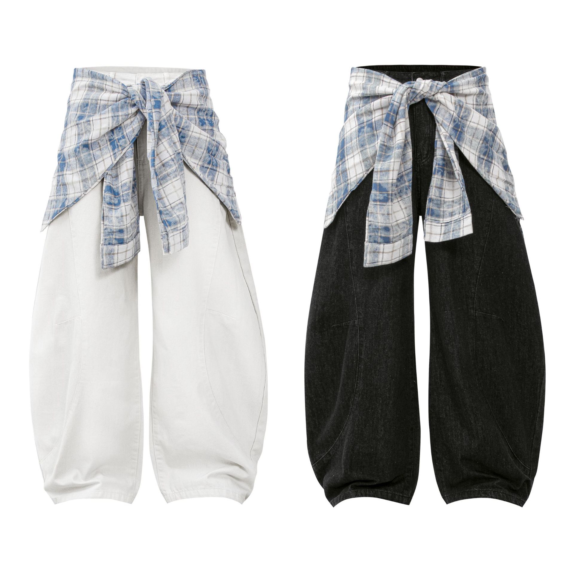 Street Style Vintage Raw Denim Deconstructed Design Men's Loose Cut-Off Jeans
