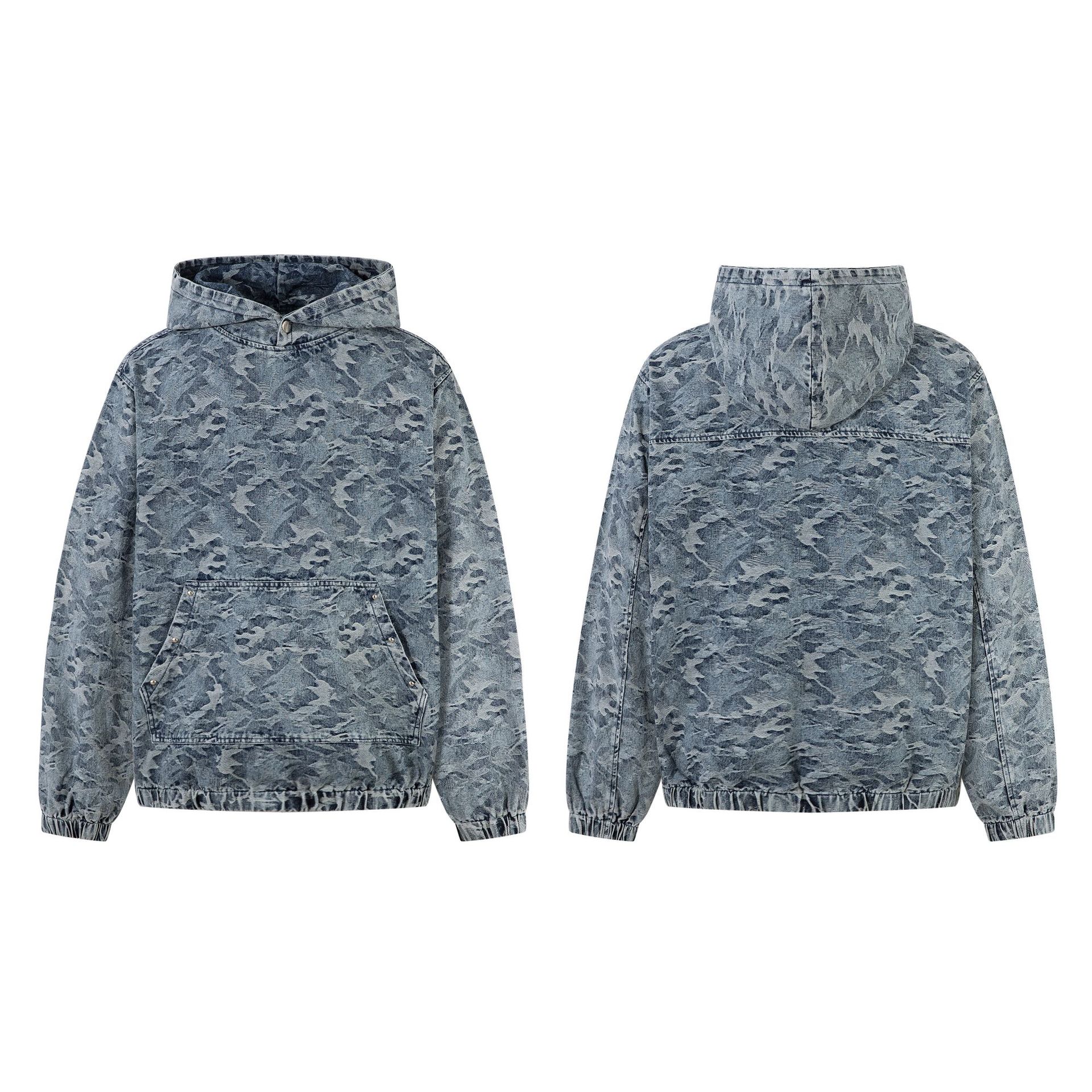 Faded Oversized Heavy Indigo Camo Hoodie