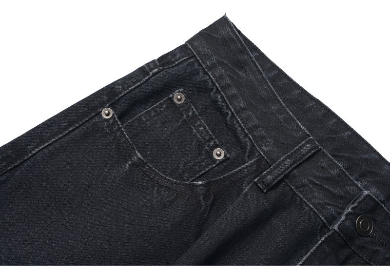 Washed Distressed Wide-Leg Straight Leg Denim Pants