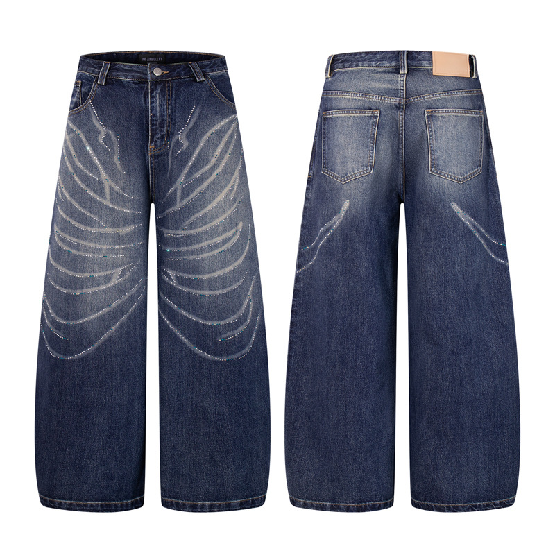 Style Butterfly Cat Whisker Laser-Printed Denim Pants with Unique Design, Wide Leg, Loose Fit, Straight Cut, Oversized Jeans