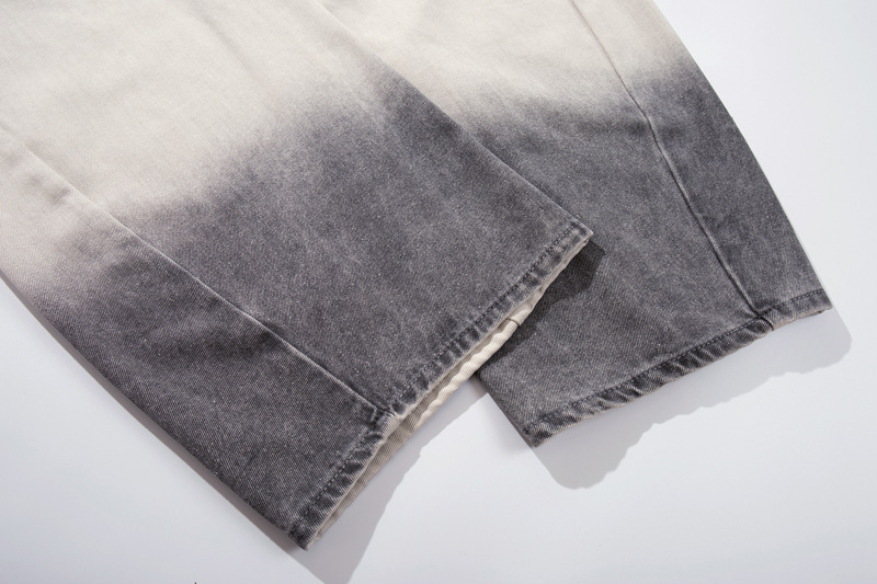 Streetwear Hip-Hop Style Gradient Color Wide-Leg Denim Pants Straight Leg Design Retro Knife-Edge Floor-Length Trousers