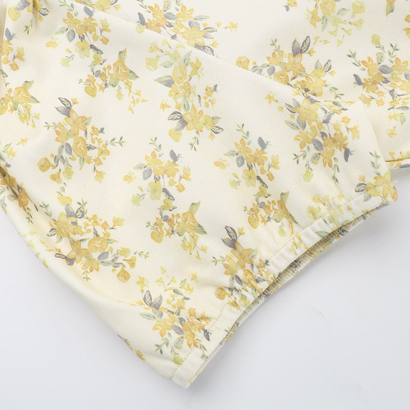 A-Line High Waist Short-Sleeve V Neck Botanical Dress