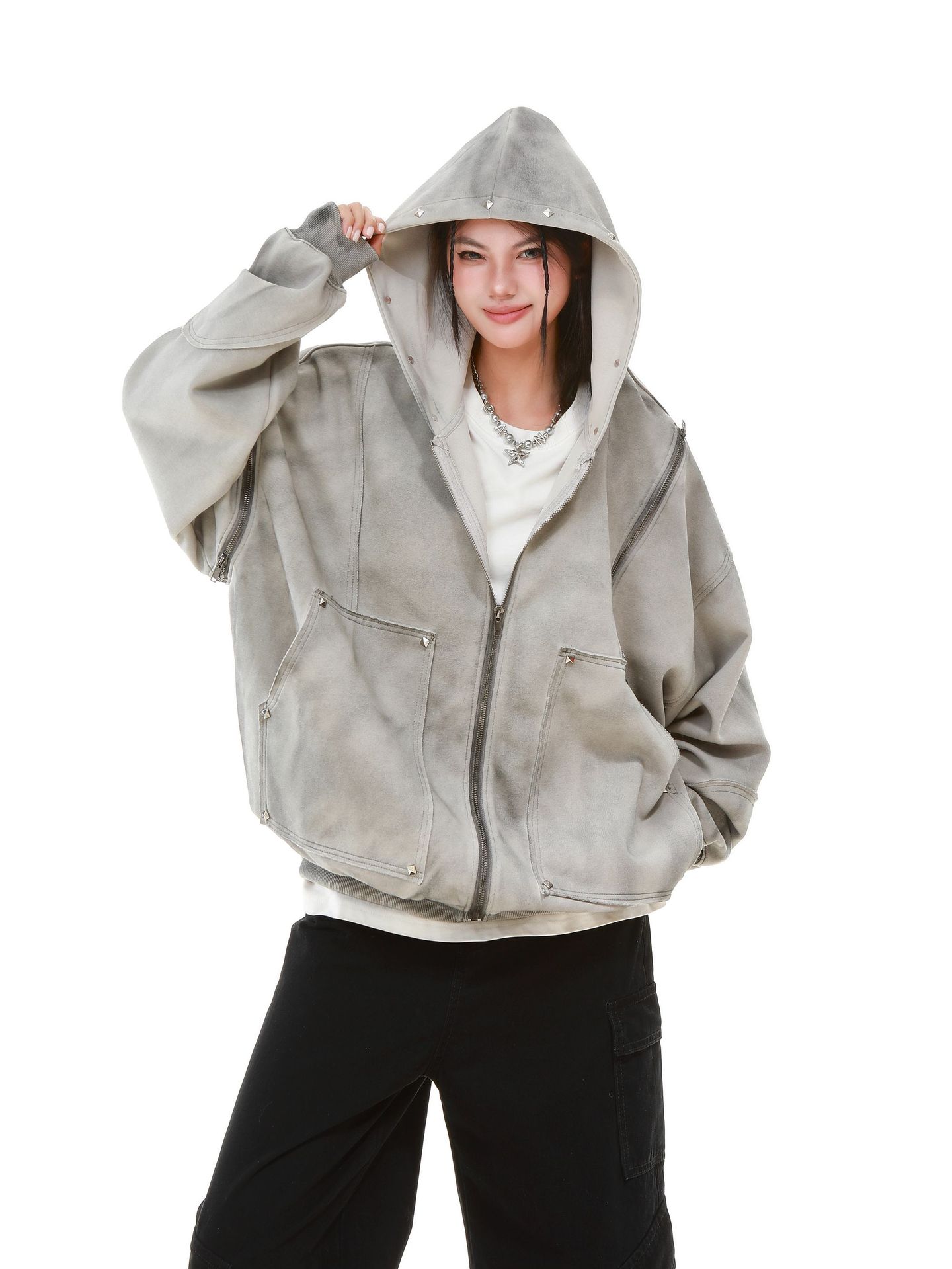 American Vintage Loose Fit Zipper Front Hoodie