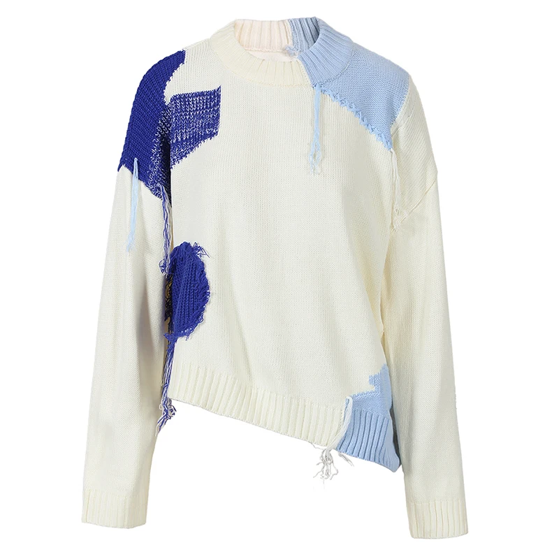 Ladies Ivory Fringe Relaxed Crew Sweater