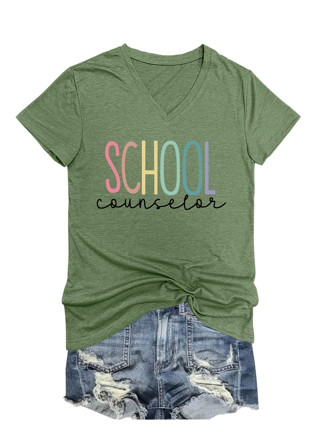 Ladies V-Neck Geometric Print Tee