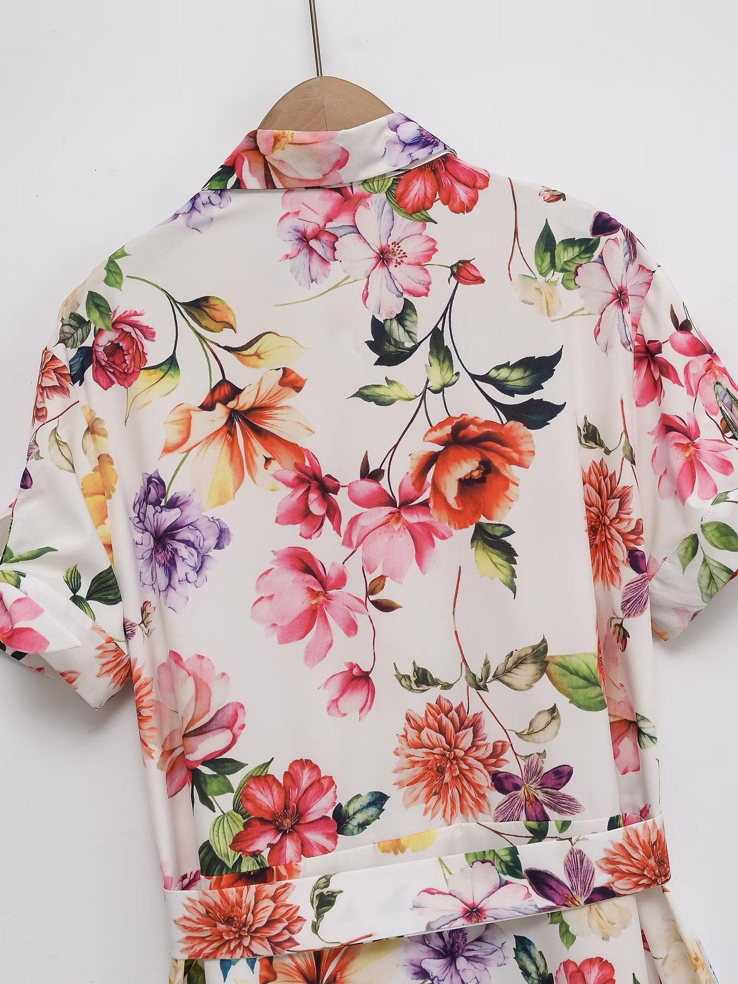 Women's Clothing with Belt Printed Poplin Midi Dress