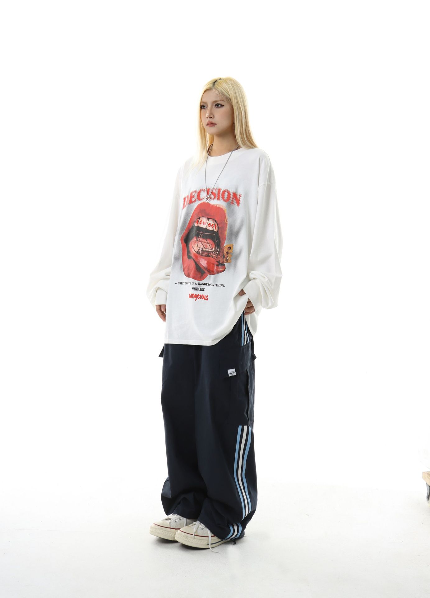 Cotton Long Sleeve Kiss Graphic Hoodie